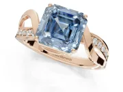 Asscher Cut Bypass Solitaire Engagement Ring Setting for a Fancy Blue Lab-Grown Diamond | Pavé Strands | Rose Gold