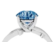 Fancy Blue Round Cut Diamond Pavé Twist Band Solitaire Ring Set in White gold with Prong Setting