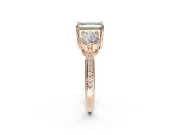 Emerald Cut Three Stone Engagement Ring Setting for a Fancy Green Lab-Grown Diamond | Tapered Pave Band | Rose Gold