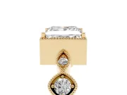 Princess Cut Diamond Vintage-Inspired Milgrain Ring Set in Yellow gold with Marquise Stations of Round Accents