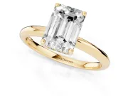 Emerald Cut Diamond Solitaire Engagement Ring Set in Yellow gold with Prong Setting and Polished Band