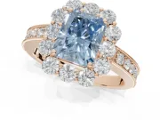 Radiant Cut Vintage Halo Engagement Ring Setting for a Fancy Blue Lab-Grown Diamond | Milgrain Channel Band | Rose Gold