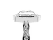 Princess Cut Vintage Scalloped Halo Engagement Ring Setting | Pave Band | White Gold