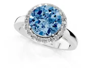 Fancy Blue Round Cut Diamond Halo Ring Set in White gold with Solitaire Band and Prong Setting