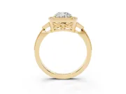 Cushion Cut Vintage Milgrain Halo Engagement Ring Setting | Graduated Pavé Band | Yellow Gold