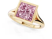 Princess Cut Bezel Engagement Ring Setting for a Fancy Pink Lab-Grown Diamond | Yellow Gold