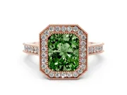 Radiant Cut Vintage Milgrain Halo Engagement Ring Setting for a Fancy Green Lab-Grown Diamond | Bezel Head | Rose Gold