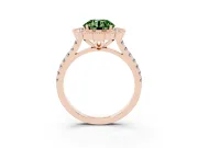 Fancy Green Round Cut Diamond Milgrain Floral Halo Engagement Ring Set in Rose gold with Pavé Band
