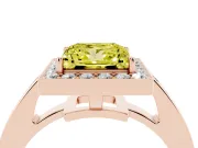 Fancy Yellow Princess Cut Diamond Halo Pavé Engagement Ring Set in Rose gold with Bezel Setting