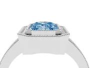 Fancy Blue Radiant Cut Diamond Halo Engagement Ring Set in Silver with Pavé Band and Round Halo Stones