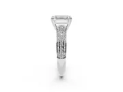 Emerald Cut Three Row Pave Solitaire Engagement Ring Setting | Double Claw Prongs | White Gold