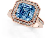 Asscher Cut Milgrain Halo Engagement Ring Setting for a Fancy Blue Lab-Grown Diamond | Rose Gold