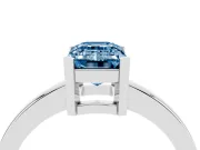 Fancy Blue Emerald Cut Diamond Solitaire Ring Set in Silver with Prong Head and Smooth Polished Band