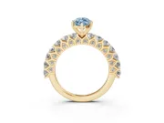 Fancy Blue Marquise Cut Diamond Solitaire Ring Set in Yellow gold with Shared Prong Pavé Band