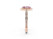 Fancy Pink Oval Cut Diamond Halo Pavé Split Shank Ring Set in Rose gold with Prong Setting