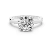 Round Cut Diamond Solitaire Ring Set in Platinum with Prong Head and Smooth Polished Band