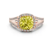 Cushion Cut Halo Engagement Ring Setting for a Fancy Yellow Lab-Grown Diamond | V-Split Pavé Band | Rose Gold