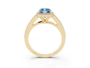Cushion Cut Halo Engagement Ring Setting for a Fancy Blue Lab-Grown Diamond | V-Split Pavé Band | Yellow Gold