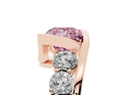 Fancy Pink Princess Cut Diamond Bezel Bypass Ring Set in Rose gold with Round Accents