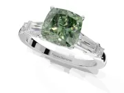 Cushion Cut Tapered Baguette Engagement Ring Setting for a Fancy Green Lab-Grown Diamond | Platinum
