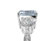 Radiant Cut Three Stone Engagement Ring Setting for a Fancy Blue Lab-Grown Diamond | Tapered Pave Band | Sterling Silver