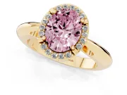 Oval Halo Engagement Ring Setting for a Fancy Pink Lab-Grown Diamond | Plain Band | Yellow Gold