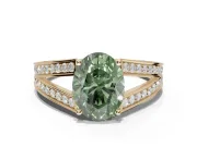Oval Split Shank Pavé Engagement Ring Setting for a Fancy Green Lab-Grown Diamond | Yellow Gold