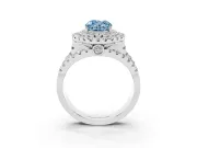 Oval Double Halo Split Shank Engagement Ring Setting for a Fancy Blue Lab-Grown Diamond | Pave Strands | White Gold