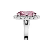 Fancy Pink Oval Cut Halo Round Diamond Solitaire Ring Set in Silver with Pavé Band and Prong Setting