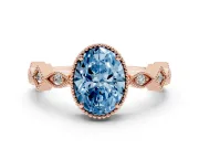 Oval Milgrain Bezel Engagement Ring Setting for a Fancy Blue Lab-Grown Diamond | Rose Gold