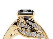 Asscher Cut Bypass Pavé Engagement Ring Setting for a Black Center | Graduated Pavé | Yellow Gold