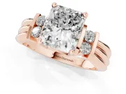 Three-Stone Radiant Cut Diamond Channel Set Ring Set in Rose gold with Bar Prongs