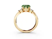 Fancy Green Three-Stone Heart Cut Diamond Channel Set Ring Set in Yellow gold with Bar Prongs