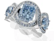 Radiant Cut Three Stone Engagement Ring Setting for a Fancy Blue Lab-Grown Diamond | Pavé Wave Band | Sterling Silver