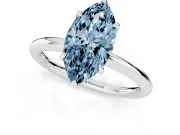 Fancy Blue Marquise Cut Diamond Solitaire Ring Set in Platinum with Thin Band and Prong Setting