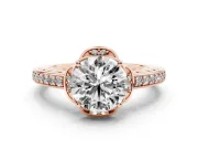Round Floral Pavé Engagement Ring Setting | Petal Accents | Rose Gold
