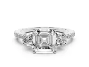 Asscher Cut Three Stone Engagement Ring Setting | Pave Shoulders | Sterling Silver