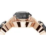 Round Three Stone Halo Engagement Ring Setting for a Black Center | Pavé Wave Band | Rose Gold