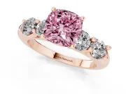 Cushion Cut Five Stone Engagement Ring Setting for a Fancy Pink Lab-Grown Diamond | Prong Set Side Stones | Rose Gold