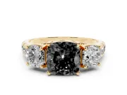Cushion Cut Three Stone Engagement Ring Setting for a Black Center | Accented Shoulders | Yellow Gold