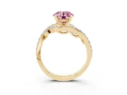 Fancy Pink Round Cut Diamond Solitaire Ring Set in Yellow gold with Pavé Twist Band and Secure Prong Setting