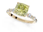 Cushion Cut Pavé Engagement Ring Setting for a Fancy Yellow Lab-Grown Diamond | Alternating Accents | Yellow Gold