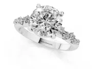Round Cut Diamond Solitaire Vine Band Ring Set in Platinum with Round Accents and Prong Setting