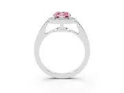 Fancy Pink Cushion Cut Diamond Halo Pavé Engagement Ring Set in Silver with Bezel Setting