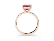 Fancy Pink Asscher Cut Diamond Brilliant Solitaire Ring Set in Rose gold with Pavé Band and Prong Setting