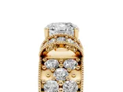Cushion Cut Vintage Milgrain Pave Engagement Ring Setting | Crescent Side Rows | Yellow Gold