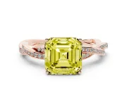 Asscher Cut Twisted Pavé Solitaire Engagement Ring Setting for a Fancy Yellow Lab-Grown Diamond | Rose Gold