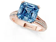 Asscher Cut Pave Split Shank Engagement Ring Setting for a Fancy Blue Lab-Grown Diamond | Double Claw Prongs | Rose Gold