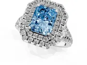 Radiant Cut Halo Split Shank Engagement Ring Setting for a Fancy Blue Lab-Grown Diamond | Sterling Silver