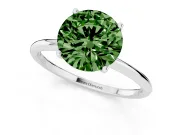 Fancy Green Round Cut Diamond Solitaire Engagement Ring Set in White gold with Thin Band and Prong Setting